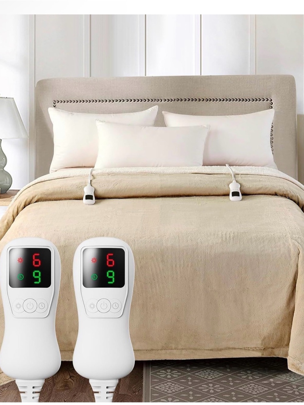 Dual-Zone Electric Heated Blanket Set - Cream